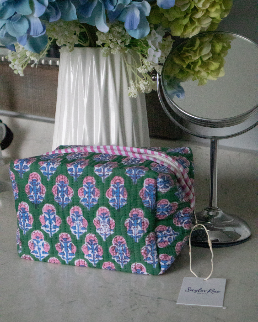Quilted Saylor Rae Makeup Bag - Pink Green Blue