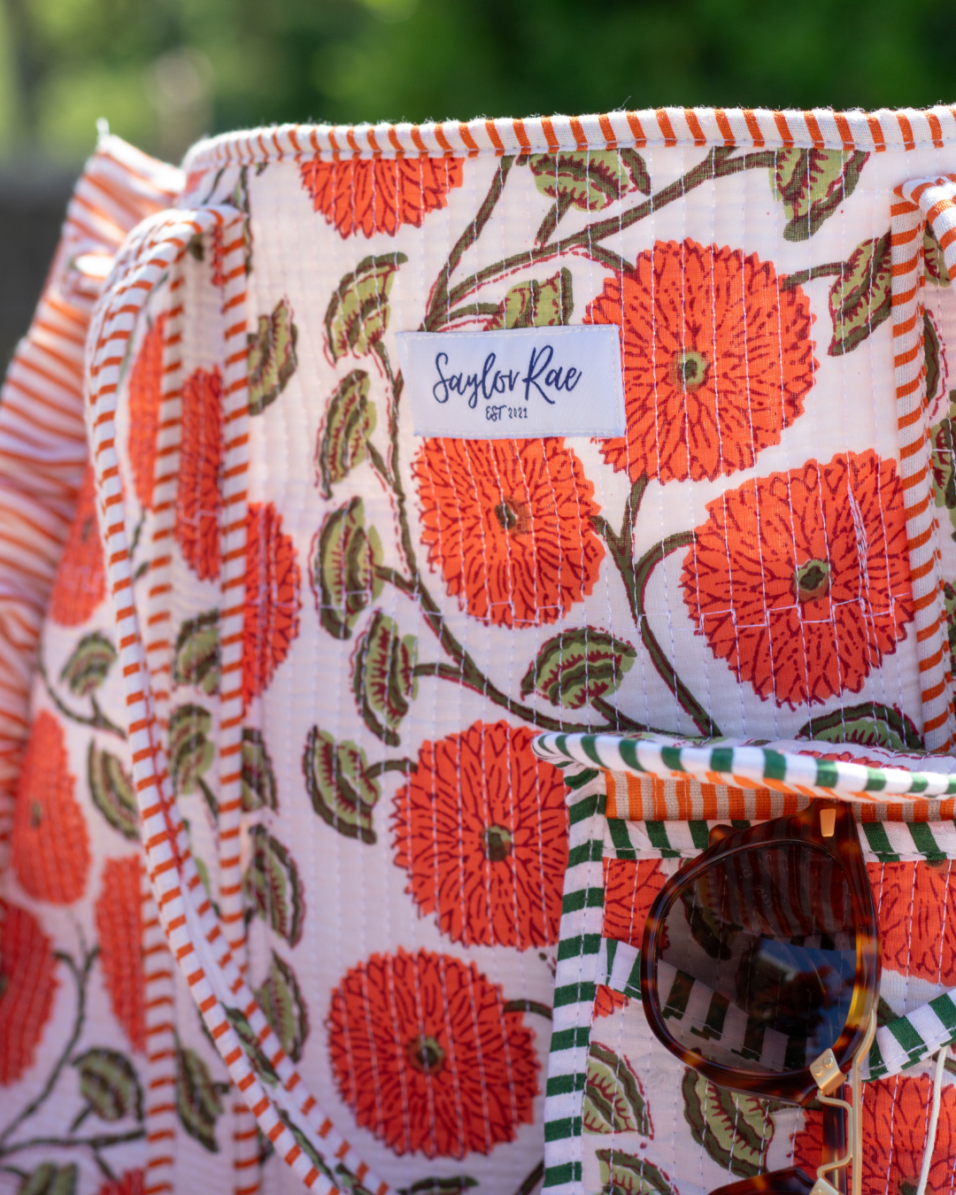 Ruffle Quilted Saylor Rae Tote - Orange Blooms