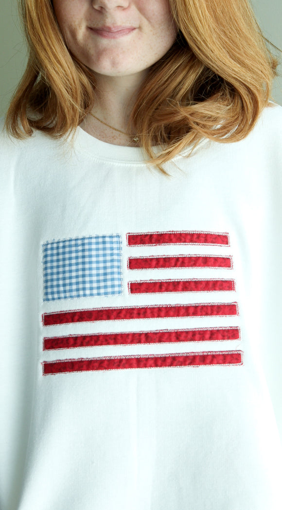 Patchwork American Flag Crewneck