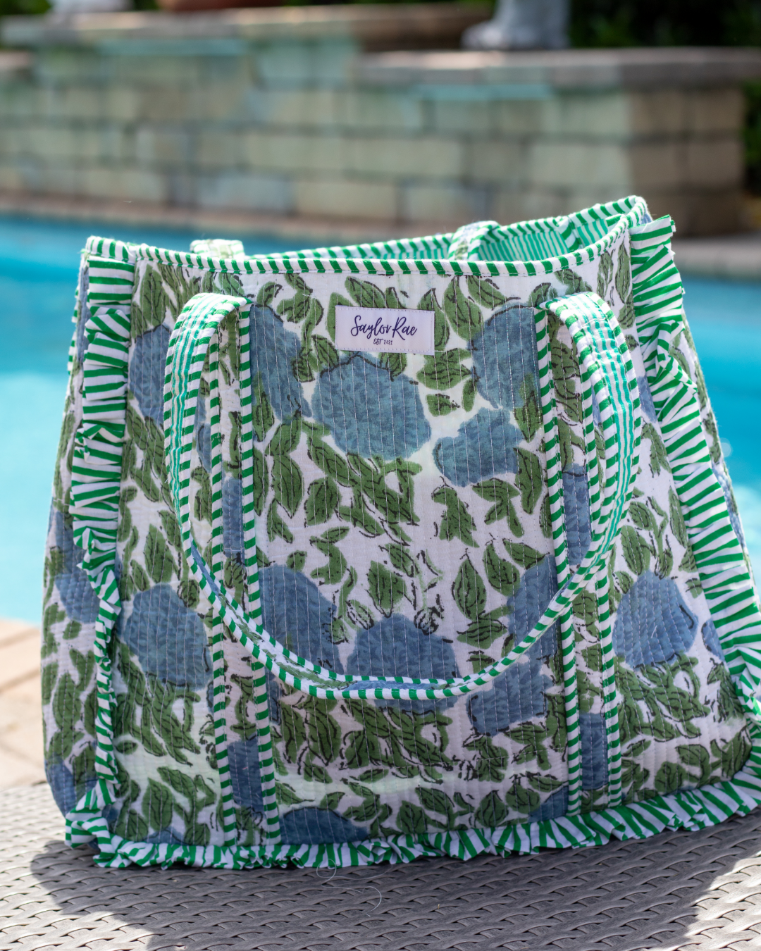 Ruffle Quilted Saylor Rae Tote - Hydrangea Fields