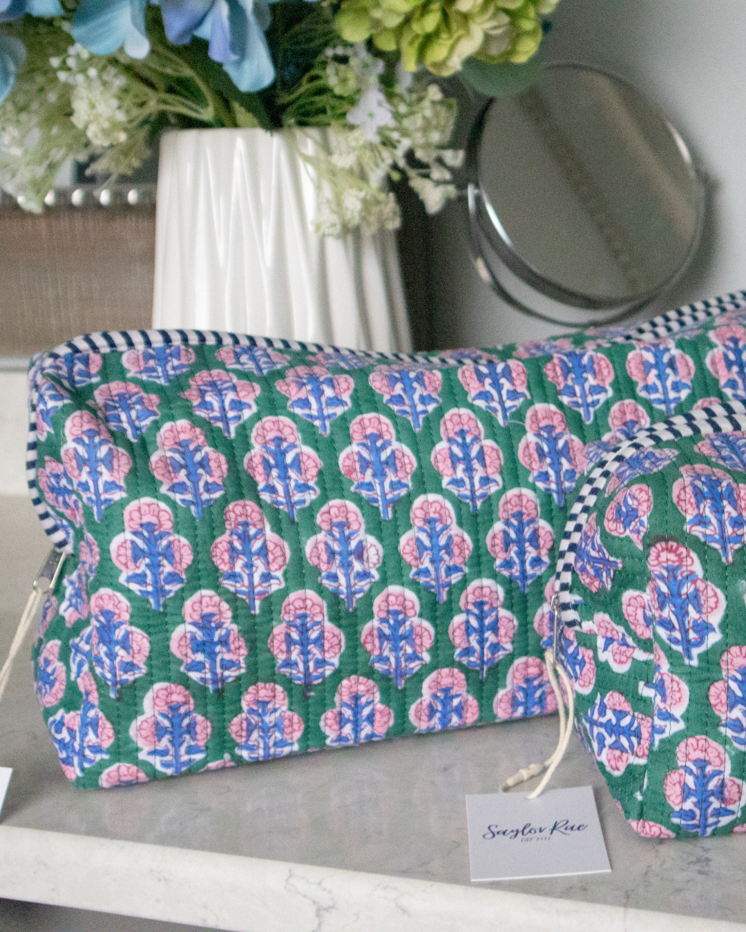 Quilted Saylor Rae Hair Tools Bag - Pink Green Blue