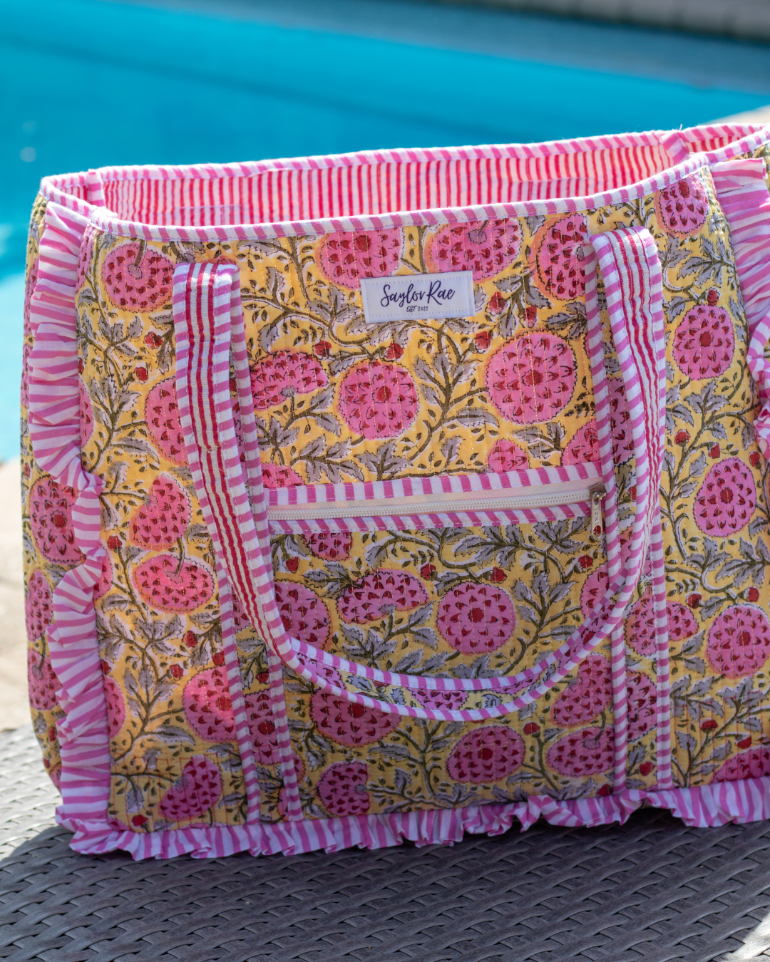 Ruffle Quilted Saylor Rae Tote - Yellow Fields