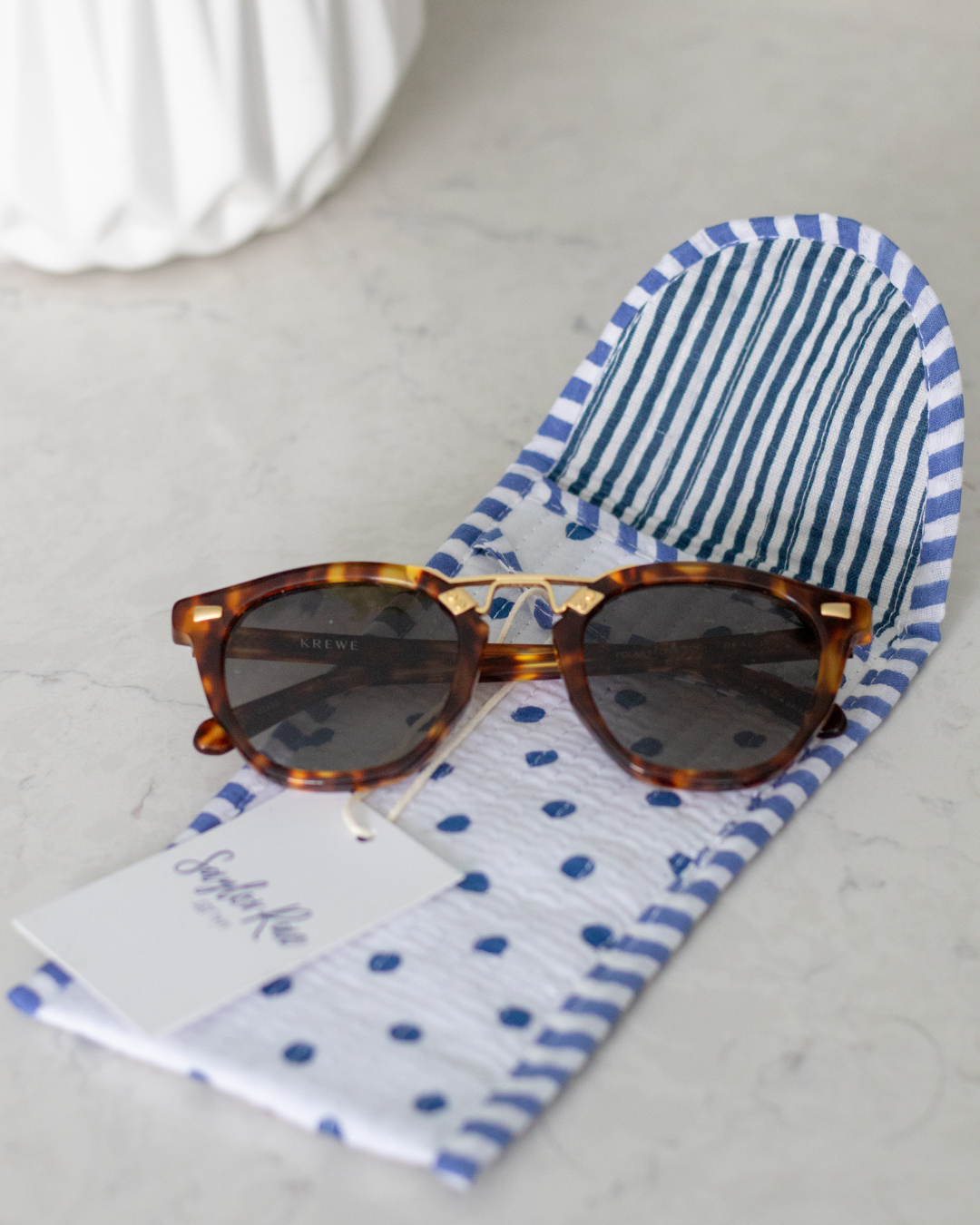 Quilted Saylor Rae Sunglass Cases - Blue & White Polka