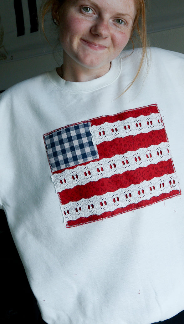 American Flag Hand Sewn Crewneck