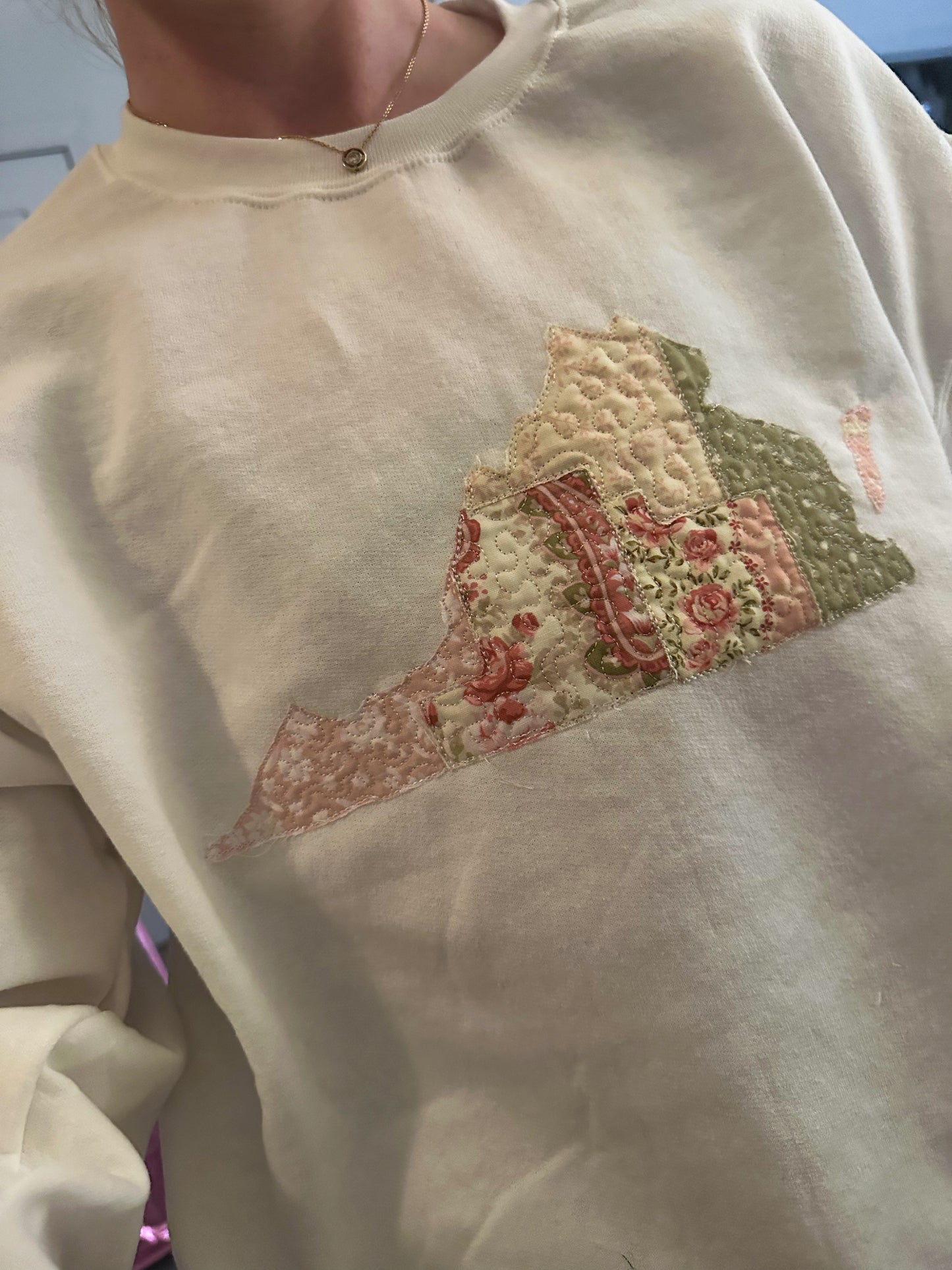 Vintage Pink and Green Quilted Virginia Crewneck