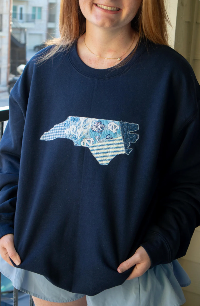 Chapel Hill North Carolina Patchwork Navy Crewneck