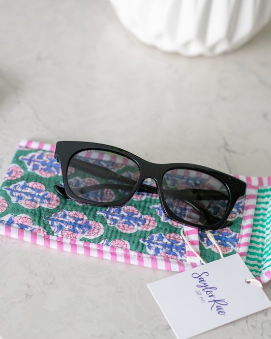 Quilted Saylor Rae Sunglass Cases - Green Pink & Blue Blockprint