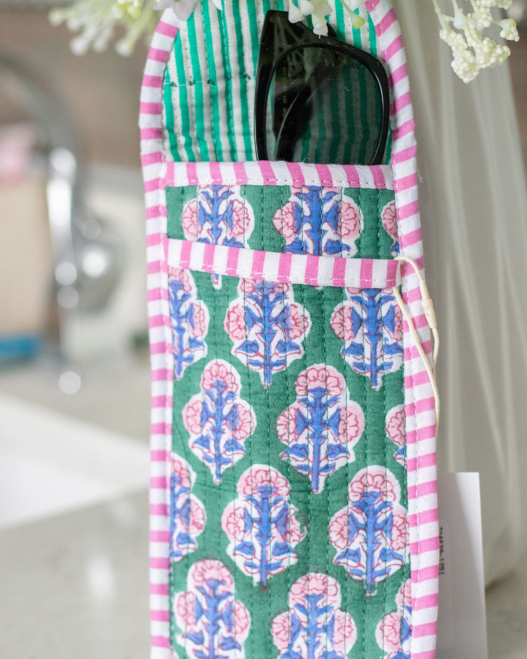 Quilted Saylor Rae Sunglass Cases - Green Pink & Blue Blockprint