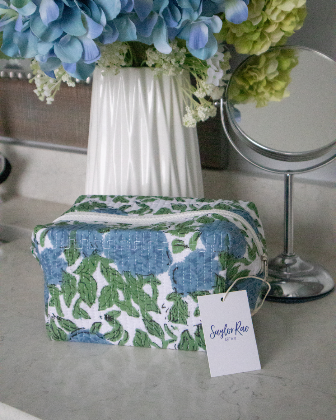 Quilted Saylor Rae Makeup Bag - Hydrangea Fields