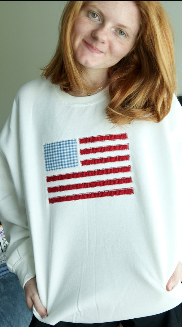 Patchwork American Flag Crewneck
