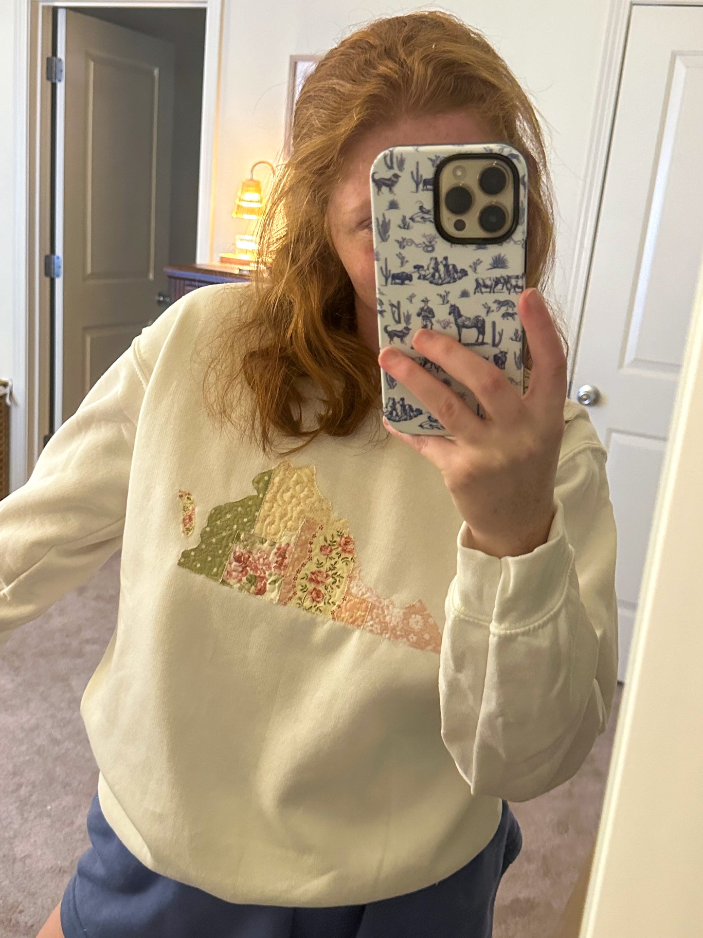 Vintage Pink and Green Quilted Virginia Crewneck