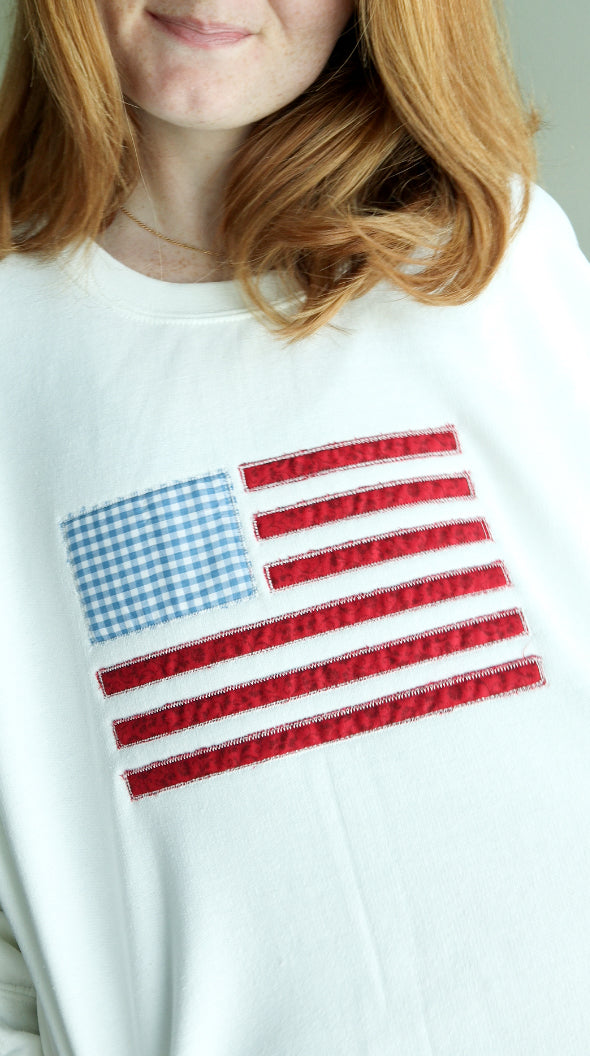 Patchwork American Flag Crewneck