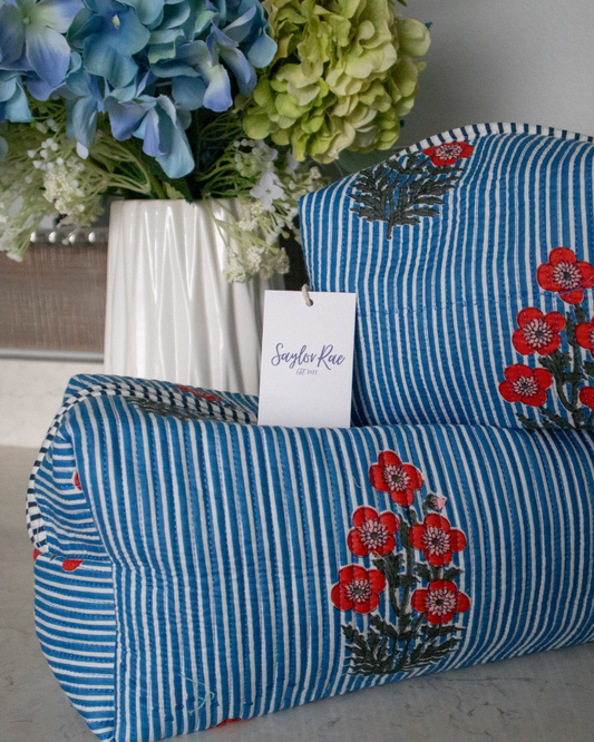 Quilted Saylor Rae Hair Tools Bag - Blue Rose Stripes