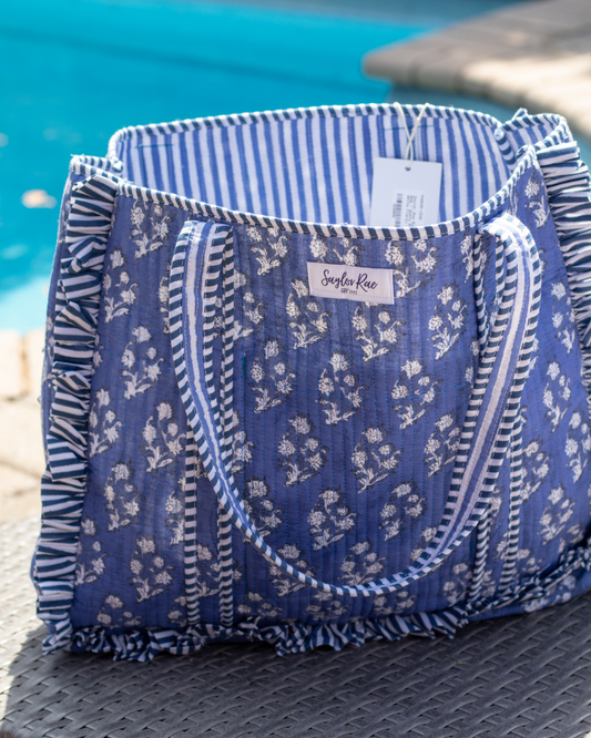 Ruffle Quilted Saylor Rae Tote - Navy Fields