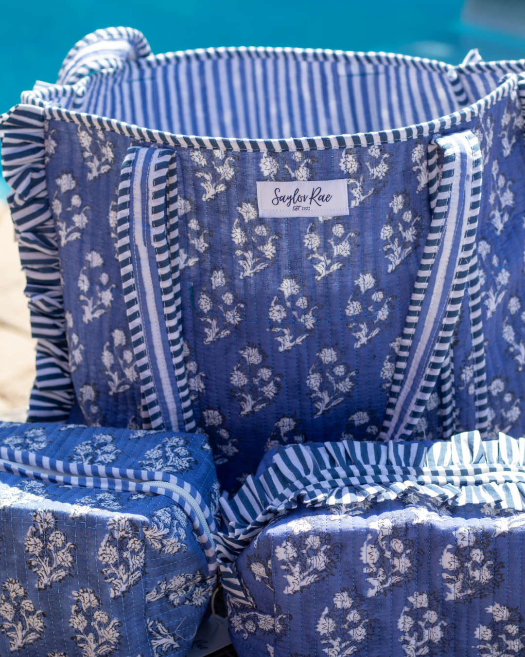 Ruffle Quilted Saylor Rae Tote - Navy Fields