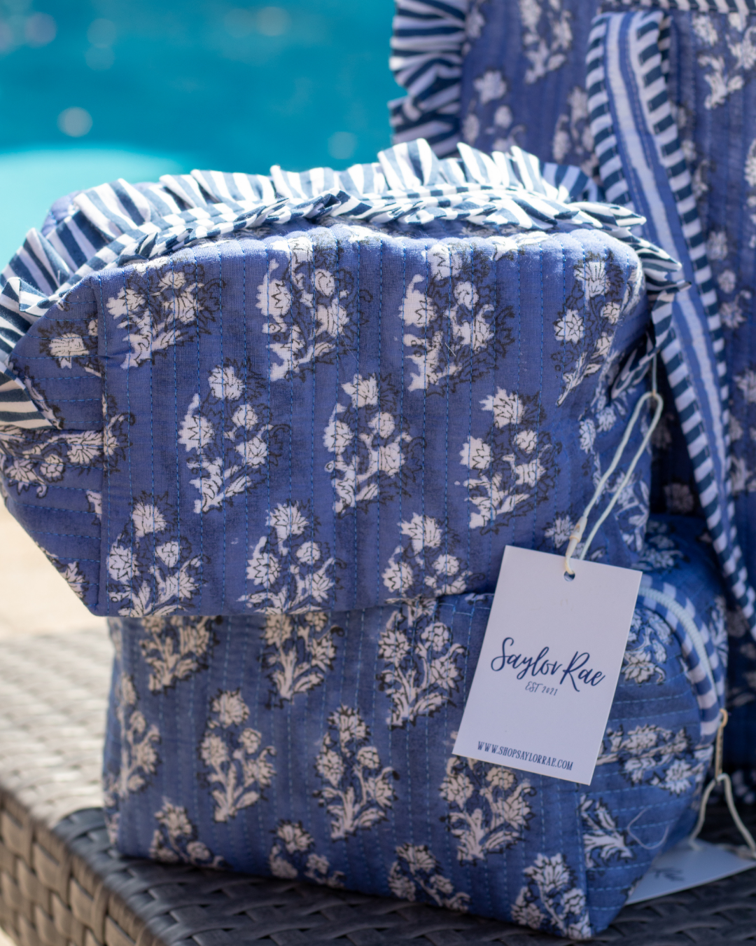 Ruffle Quilted Saylor Rae Makeup Bag - Navy Fields