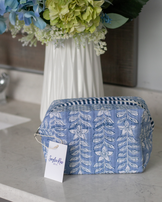 Quilted Saylor Rae Makeup Bag - Dusty Blue