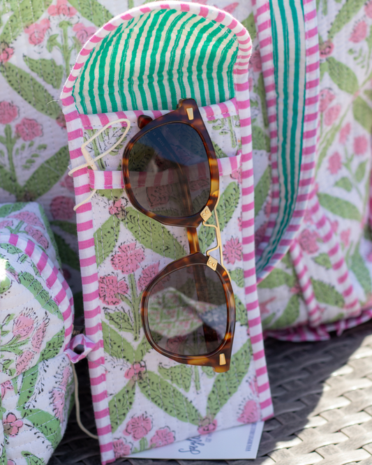 Quilted Saylor Rae Sunglass Cases - Pink & Green Blockprint