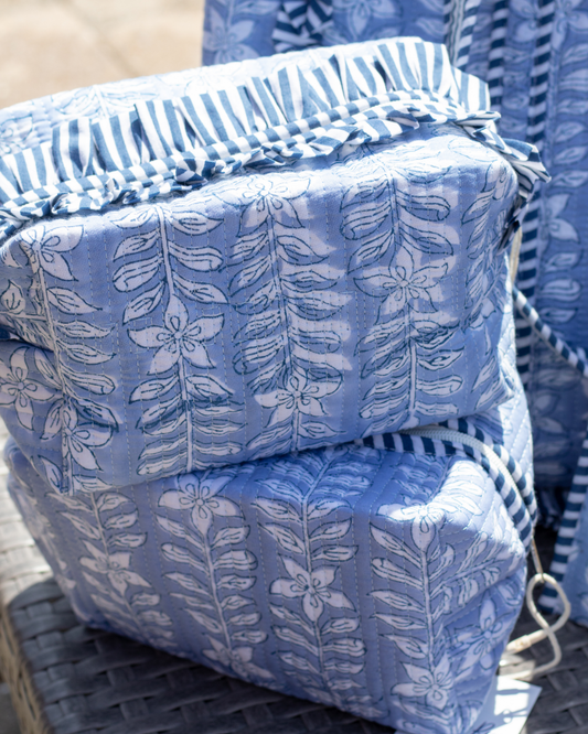 Ruffle Quilted Saylor Rae Makeup Bag - Dusty Blue
