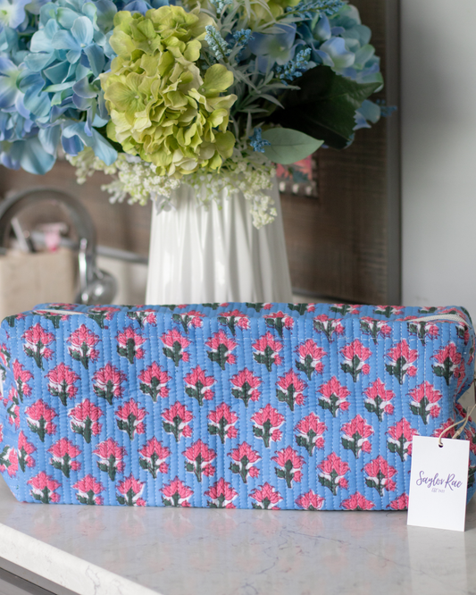 Quilted Saylor Rae Hair Tools Bag - Blue Pink Blockprint
