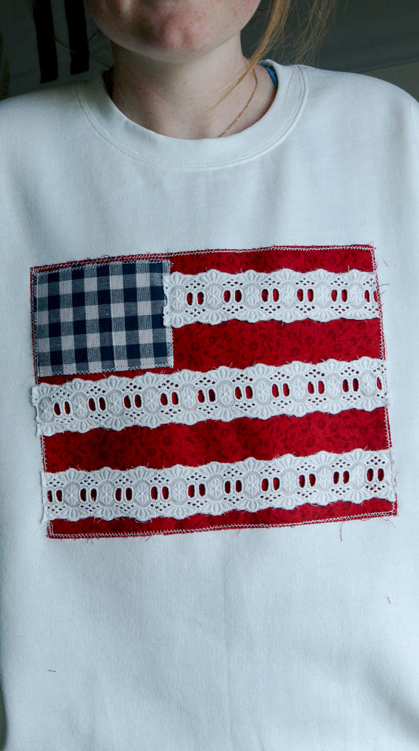 American Flag Hand Sewn Crewneck
