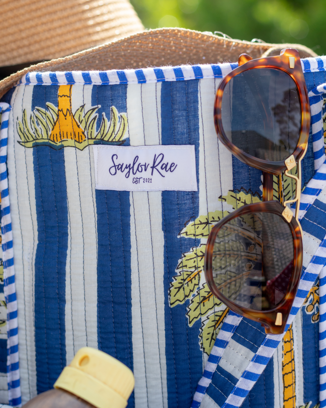 Ruffle Quilted Saylor Rae Tote - Blue Palms