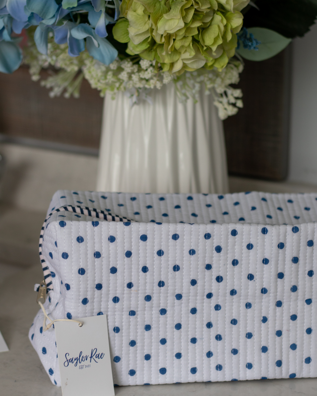 Quilted Saylor Rae Hair Tools Bag - Blue & White Polka