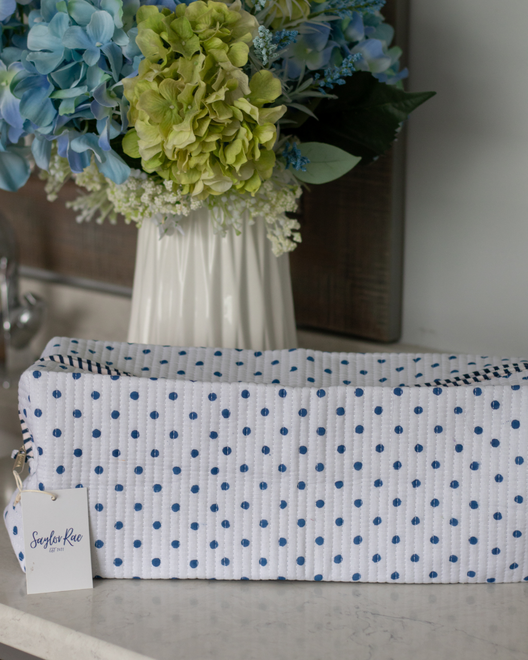 Quilted Saylor Rae Hair Tools Bag - Blue & White Polka