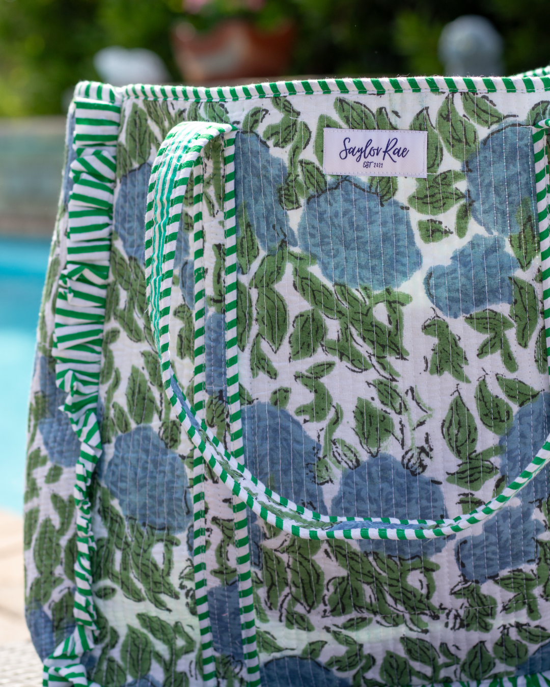 Ruffle Quilted Saylor Rae Tote - Hydrangea Fields