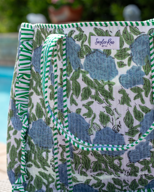 Ruffle Quilted Saylor Rae Tote - Hydrangea Fields