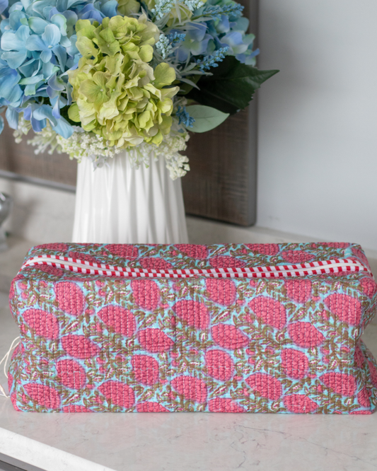 Quilted Saylor Rae Hair Tools Bag - Blue & Pink Floral Fields