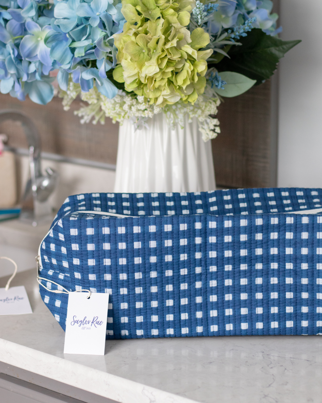 Quilted Saylor Rae Hair Tools Bag - Blue Gingham