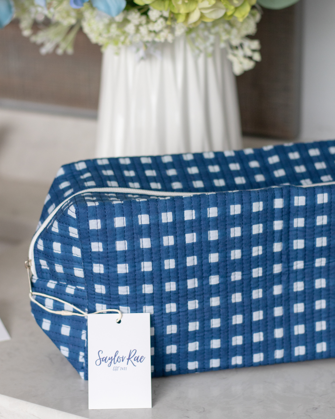 Quilted Saylor Rae Hair Tools Bag - Blue Gingham