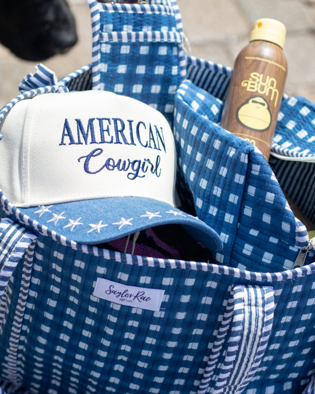 Ruffle Quilted Saylor Rae Tote - Blue Gingham