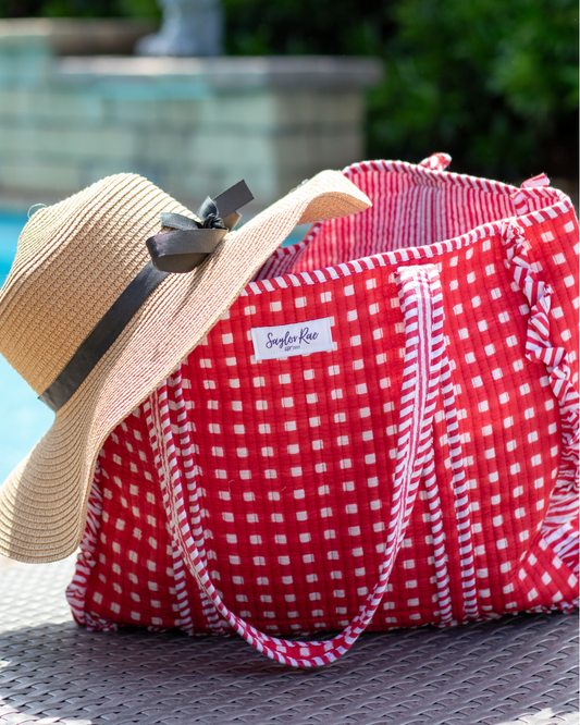 Ruffle Quilted Saylor Rae Tote - Red Gingham