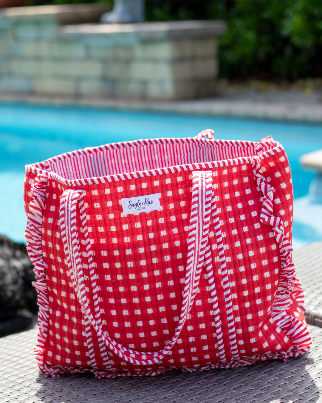 Ruffle Quilted Saylor Rae Tote - Red Gingham