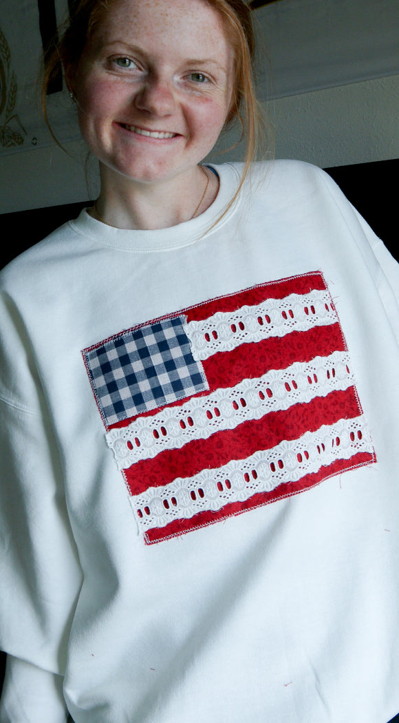 American Flag Hand Sewn Crewneck