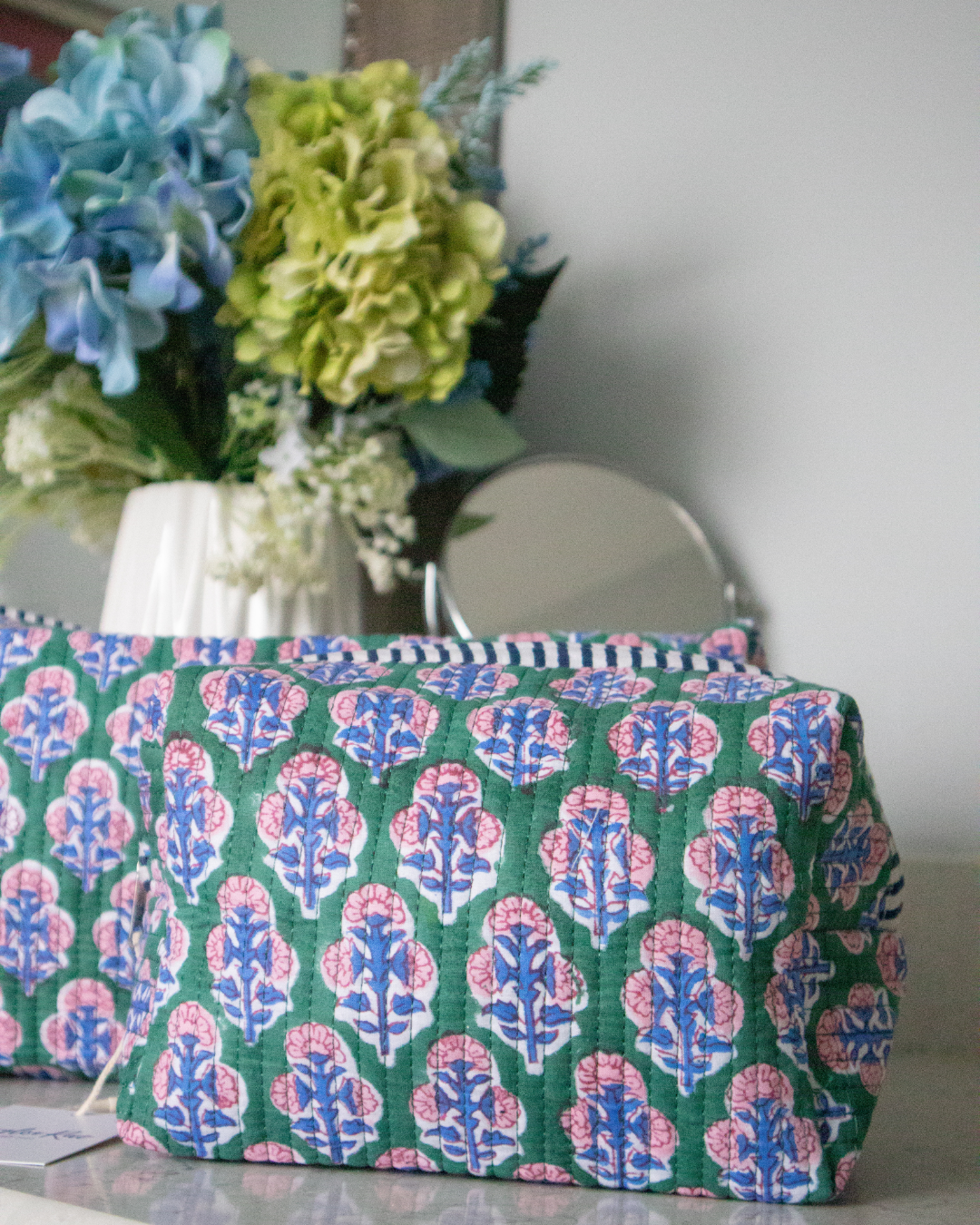 Quilted Saylor Rae Makeup Bag - Pink Green Blue