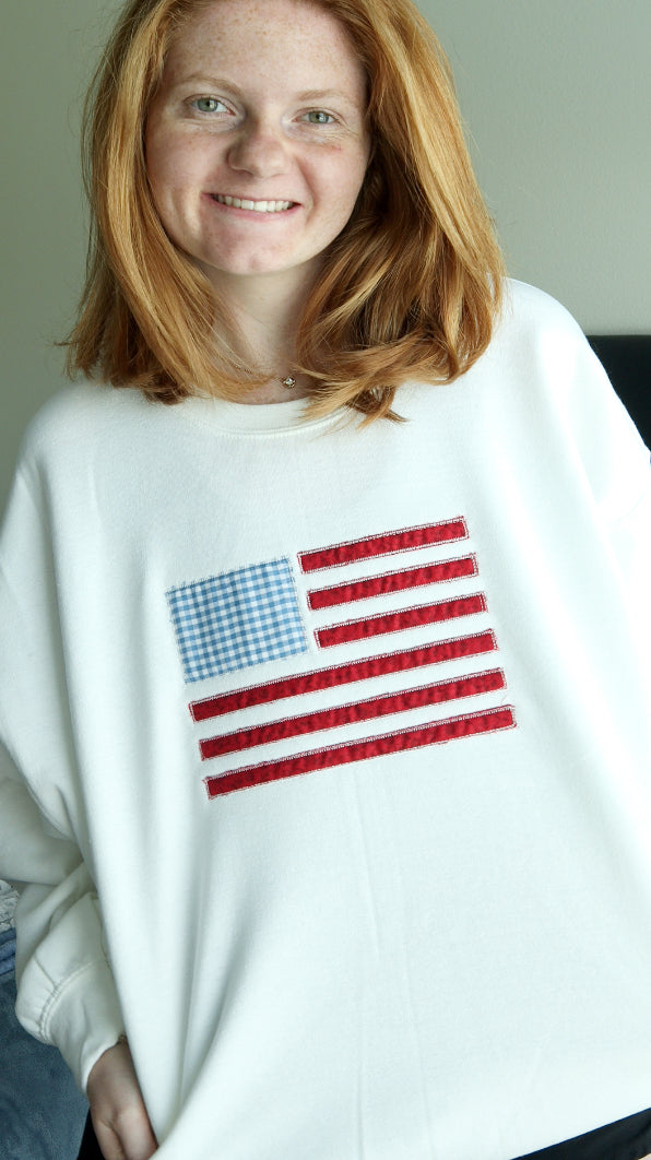 Patchwork American Flag Crewneck