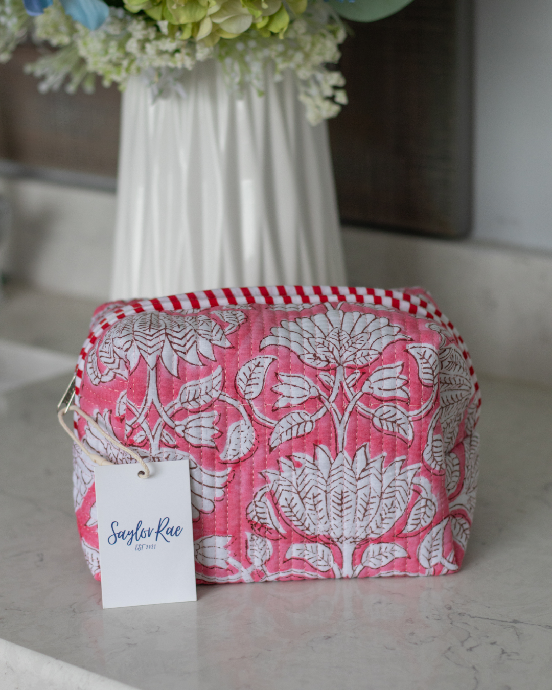 Quilted Saylor Rae Makeup Bag - Pink Vines