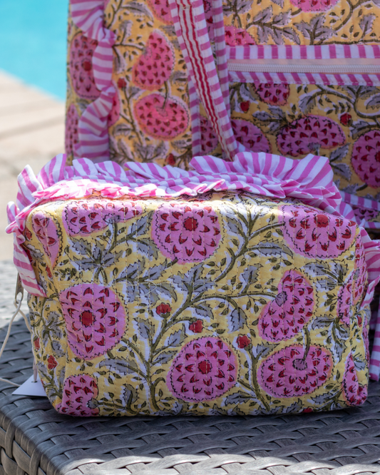 Ruffle Quilted Saylor Rae Makeup Bag - Yellow Fields