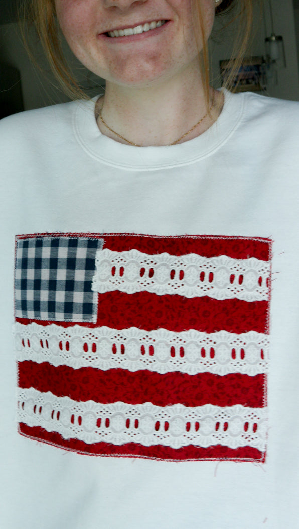 American Flag Hand Sewn Crewneck
