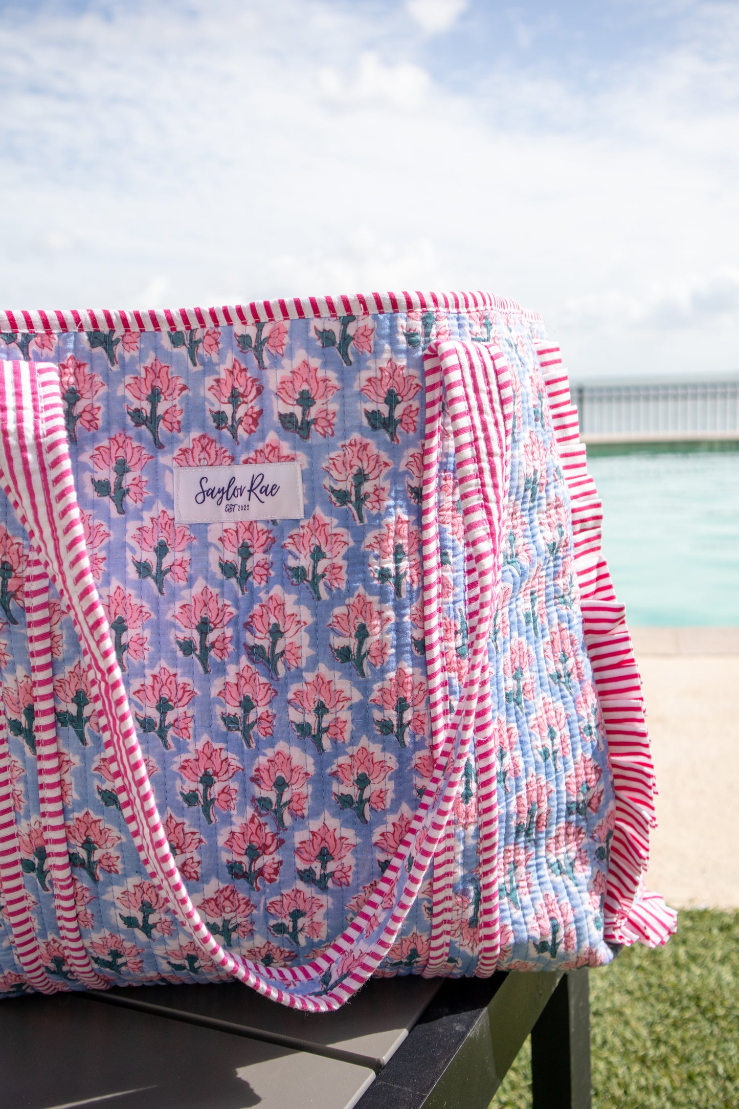 Ocean Bloom Ruffle Tote Bag