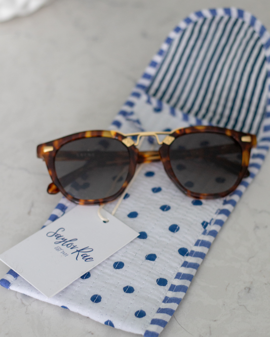 Quilted Saylor Rae Sunglass Cases - Blue & White Polka