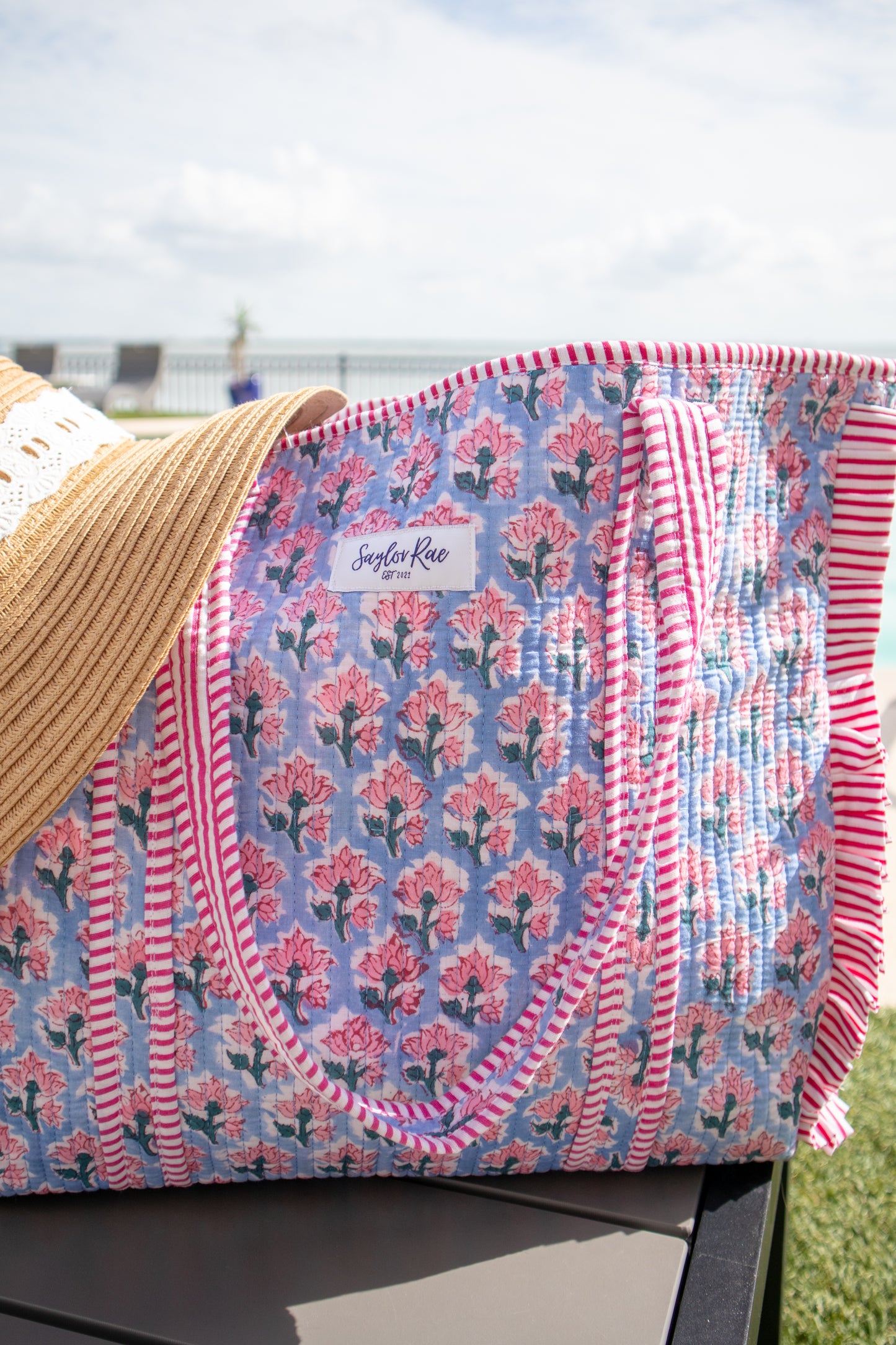 Ocean Bloom Ruffle Tote Bag