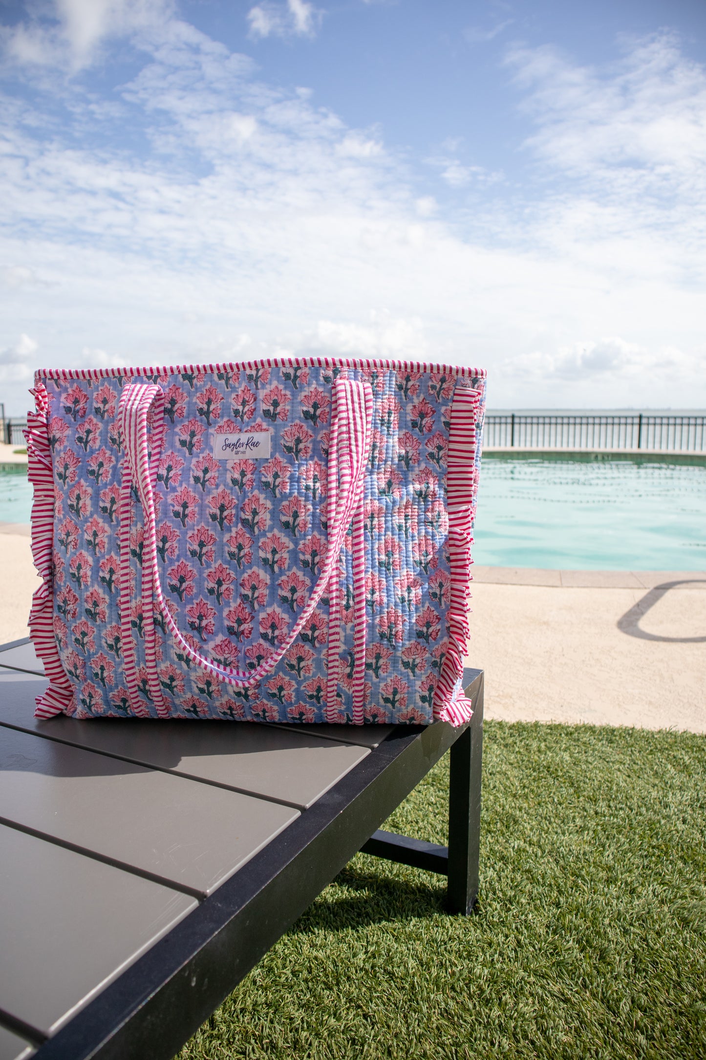 Ocean Bloom Ruffle Tote Bag