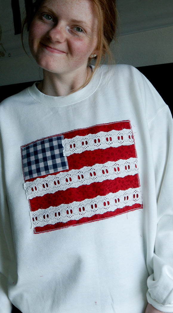 American Flag Hand Sewn Crewneck