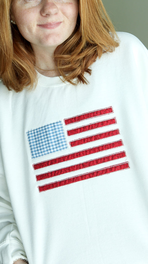 Patchwork American Flag Crewneck