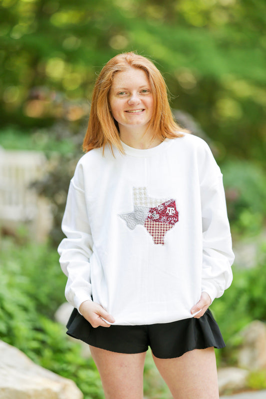College Station Texas Quilted Patchwork Crewneck