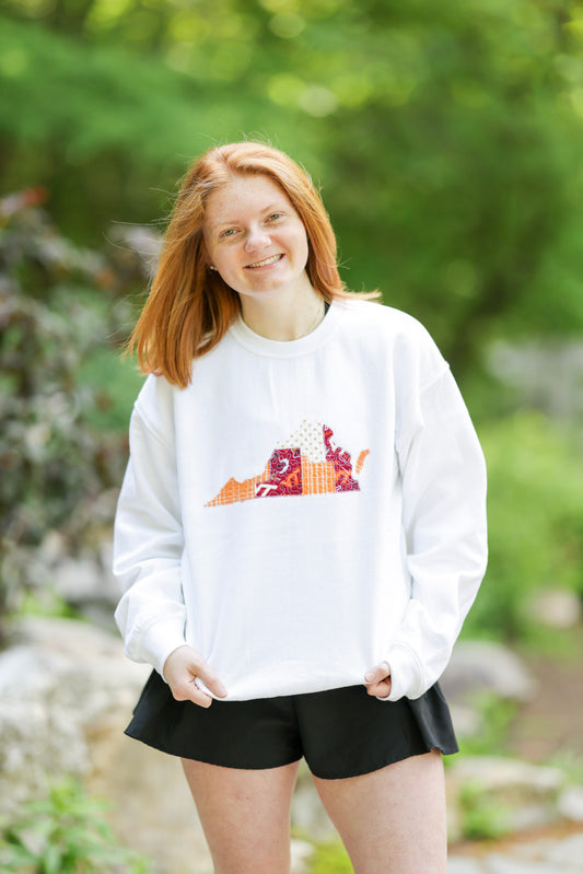 Blackburg Virginia Quilted White Crewneck